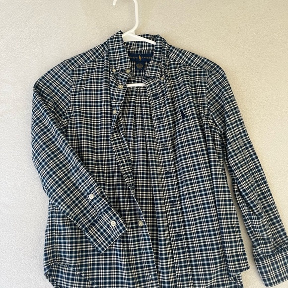 Blue and White Plaid boys Button-Up Shirt size 8 - Picture 1 of 2